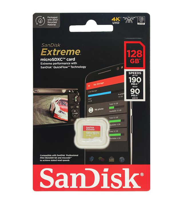 Memorijska kartica SANDISK 128GB MicroSDXC UHS-I V30 Extreme, 190MB/s