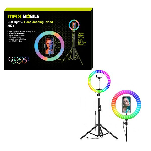 Svjetlosni prsten sa stalkom MAXMOBILE MJ26 10", RGB LED