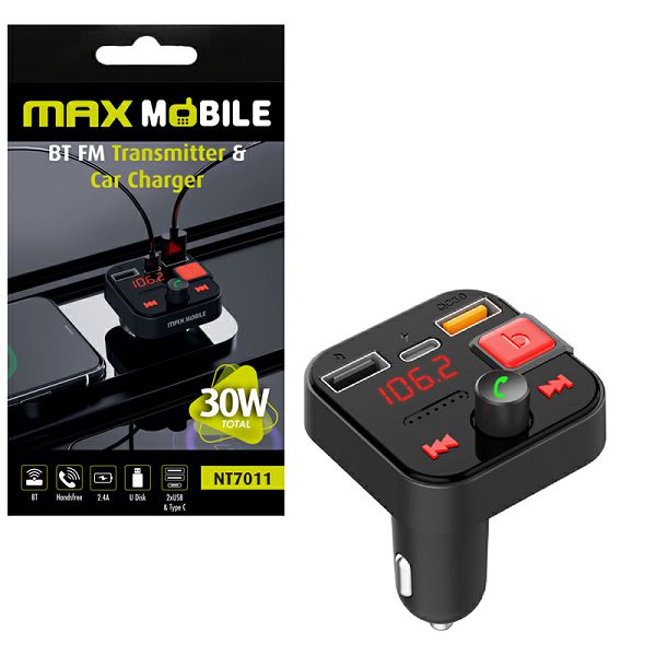 MAXMOBILE FM transmitter i Auto punjač NT7011,total 30W Type C/USB-0