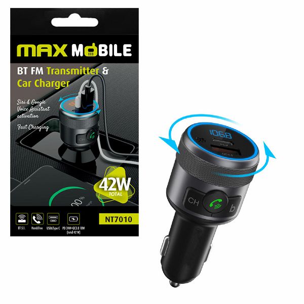 MAXMOBILE FM transmitter i Auto punjač NT7010,total 42W Type C/USB-0