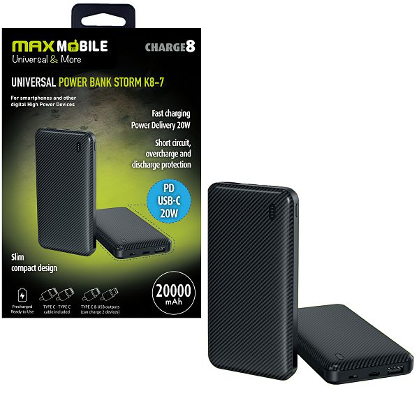 MAXMOBILE POWER BANK STORM K8-7 20000mAh 20W PD USB-C crni-0