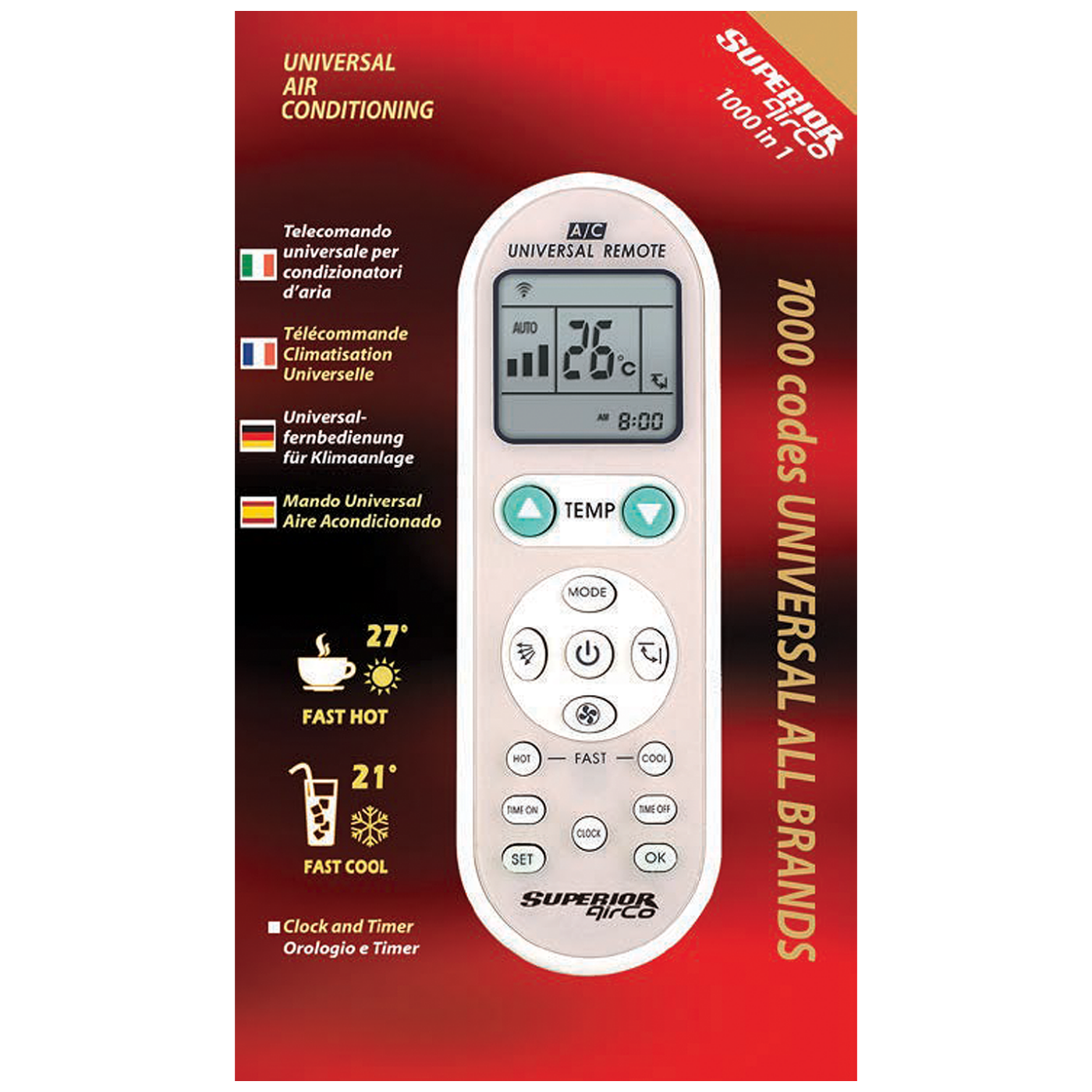 Univerzalni daljinski upravljač za klima uređaje SUPERIOR AirCo (LCD, 1000 kodova, timer)-3