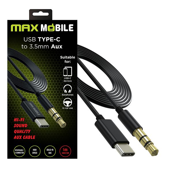 MAXMOBILE ADAPTER TYPE C - AUX -3.5mm, crni 1m-0