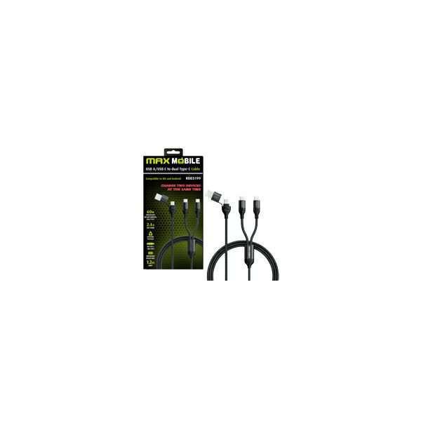MAXMOBILE DATA KABEL USB/TYPE C - DUAL TYPE C RDD3199 BLACK 2.4A 60W 1.2m-1