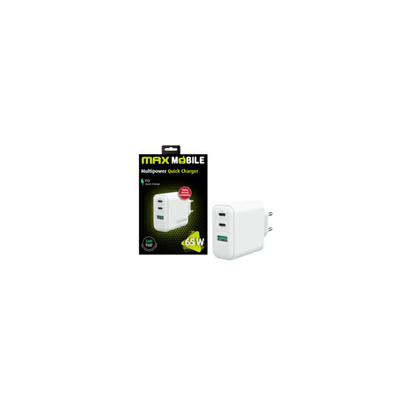 MAXMOBILE KUĆNI PUNJAČ PD SUPER FAST CHARGE Duo TypeC+USB-A,3UTR2076-QP,GaN 65W-1
