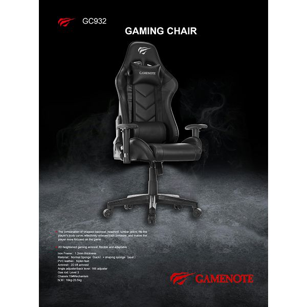 Gaming stolica HAVIT GAMENOTE GC932 (crno-crvena, ergonomski dizajn, 2D naslon za ruke, nosivost do 150kg)-1