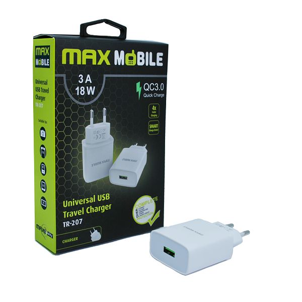 MAXMOBILE KUĆNI ADAPTER Q.C 3.0 QUICK CHARGE USB TR207 3A bijeli-0