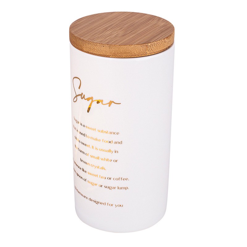 Altom Design porculanski spremnik s bambus poklopcem bijeli sa zlatnim natpisom Sugar - 02010184-0