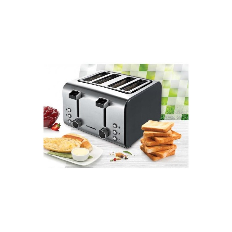 Toster HEINNER HTP-1400BKSS (kapacitet 4 kriške, snaga 1400-1600W, odmrzavanje, podgrijavanje, prženje, 7 razina smeđe boje, kućište od nehrđajućeg čelika)-0