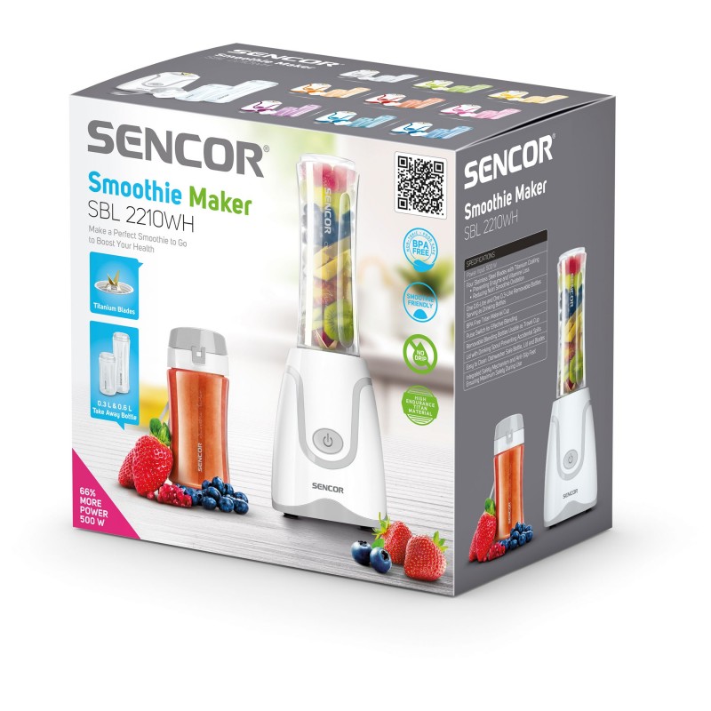Blender za smoothie SENCOR SBL 2210WH (500 W, 0.6L i 0.3L boce, BPA TRITAN, titanove oštrice)-6