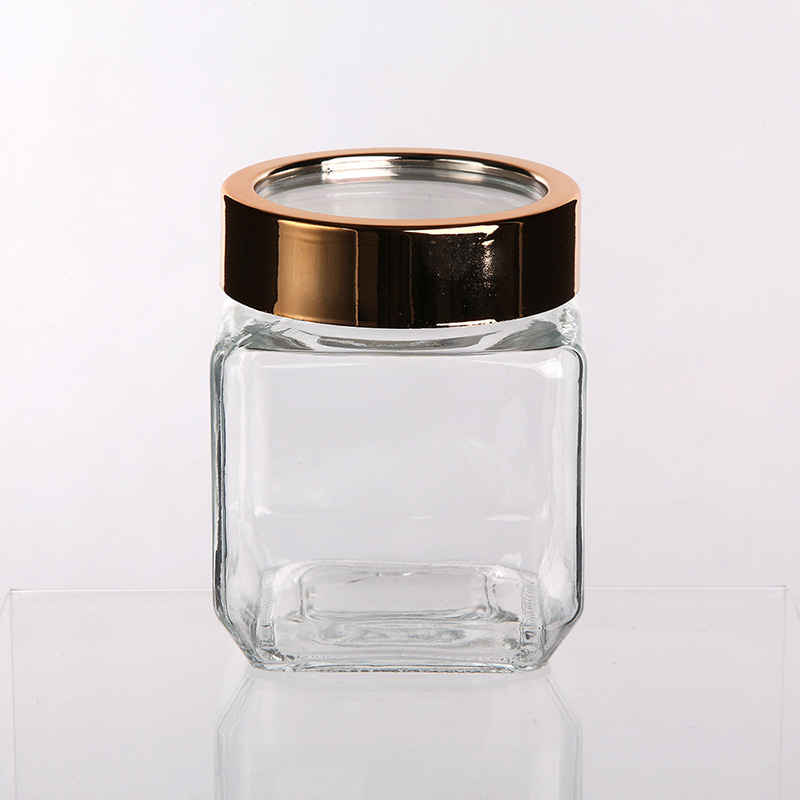 Altom Design kvadratna staklena posuda sa zlatnim poklopcem 500ml 0203018308-0