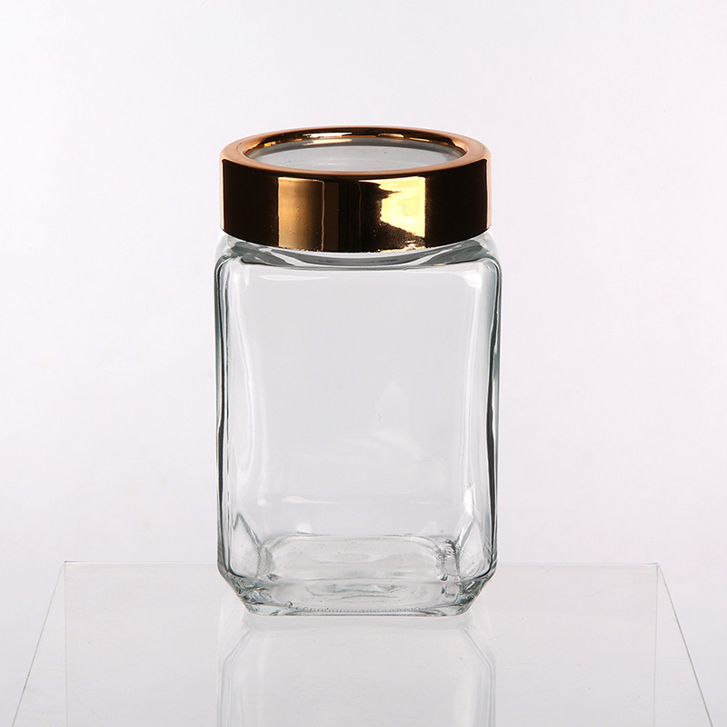Altom Design kvadratna staklena posuda sa zlatnim poklopcem 700ml 0203018307-0