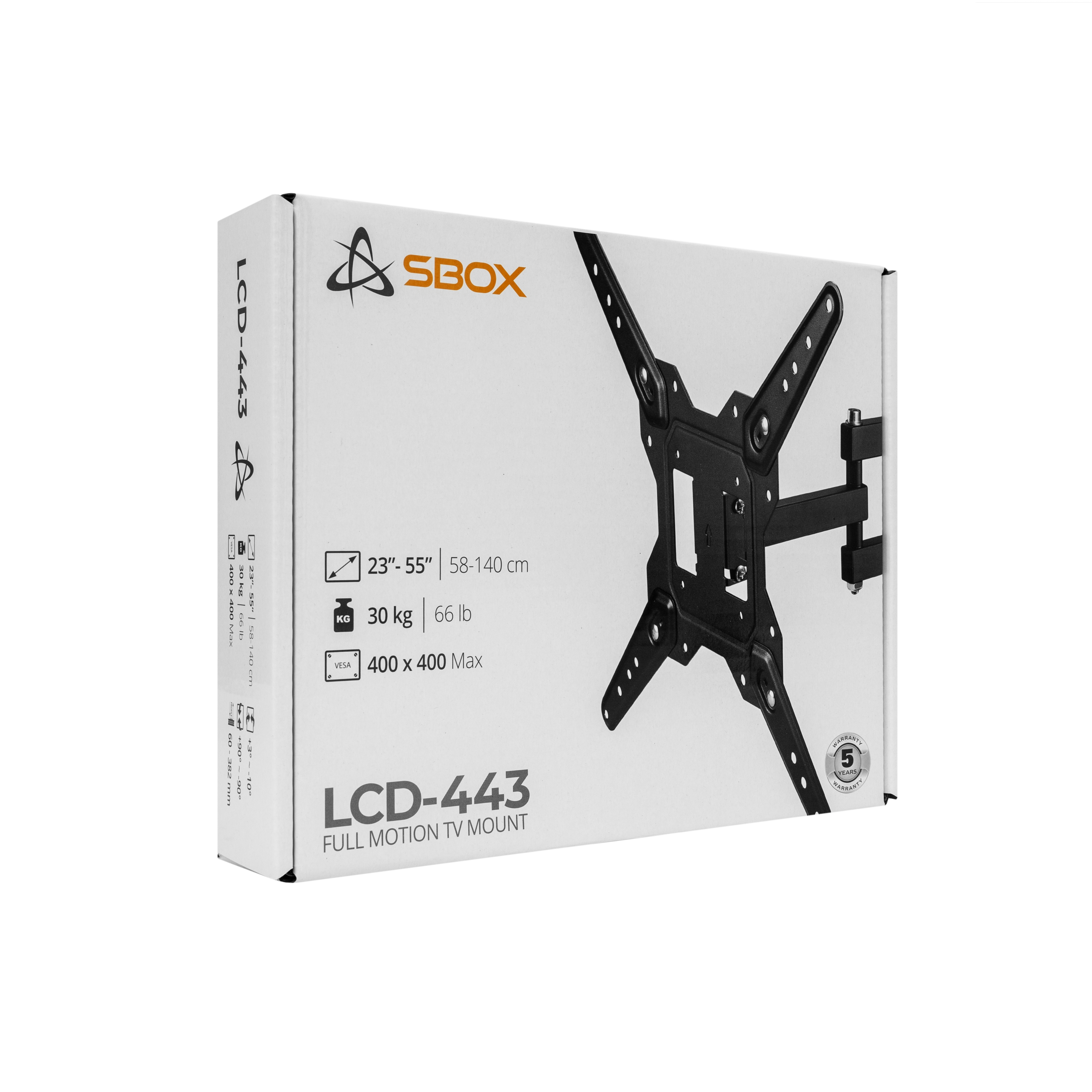 Nosač za TV zidni SBOX LCD-443 (23"- 55", do 30 kg, nagib +3°/ -10°, zakret 90°, sa zglobom)-10