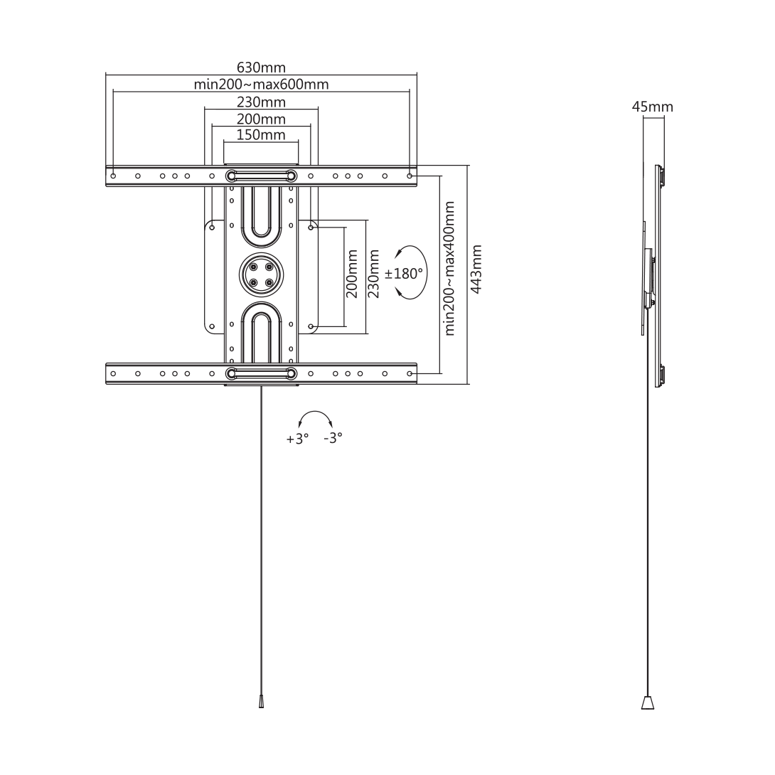Nosač za TV zidni SBOX PLB-1246F (37"- 80", do 50 kg, zakret +180° do -180°)-4