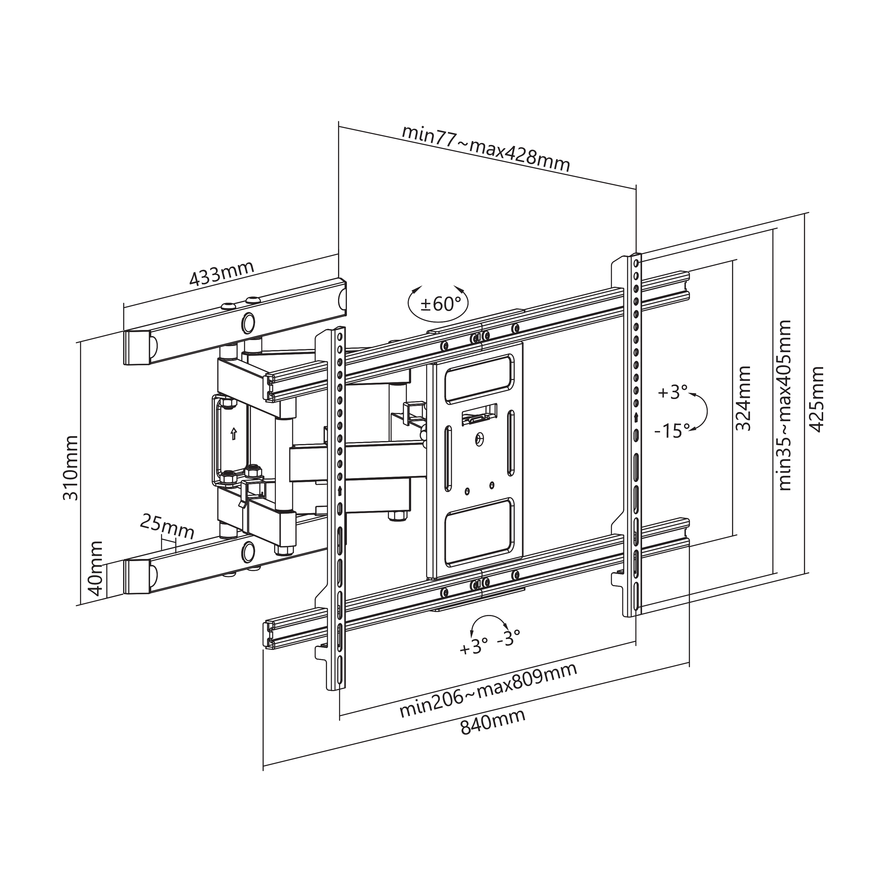 Nosač za TV zidni SBOX PLB-61486 (43"-90", do 60 kg, nagib +3°/-15°, zakret +60°/-60°, sa zglobom)-18