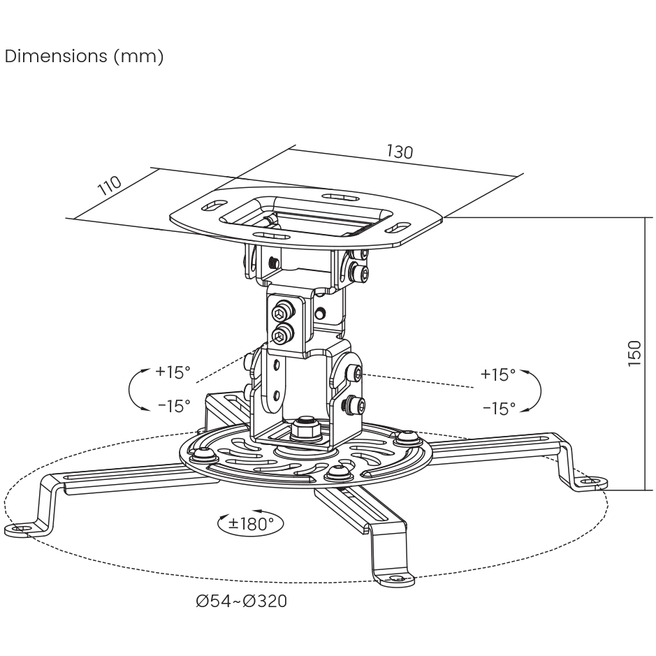 Stropni nosač za projektor SBOX PM-18 (nagib +-15°, rotacija 360°)-10