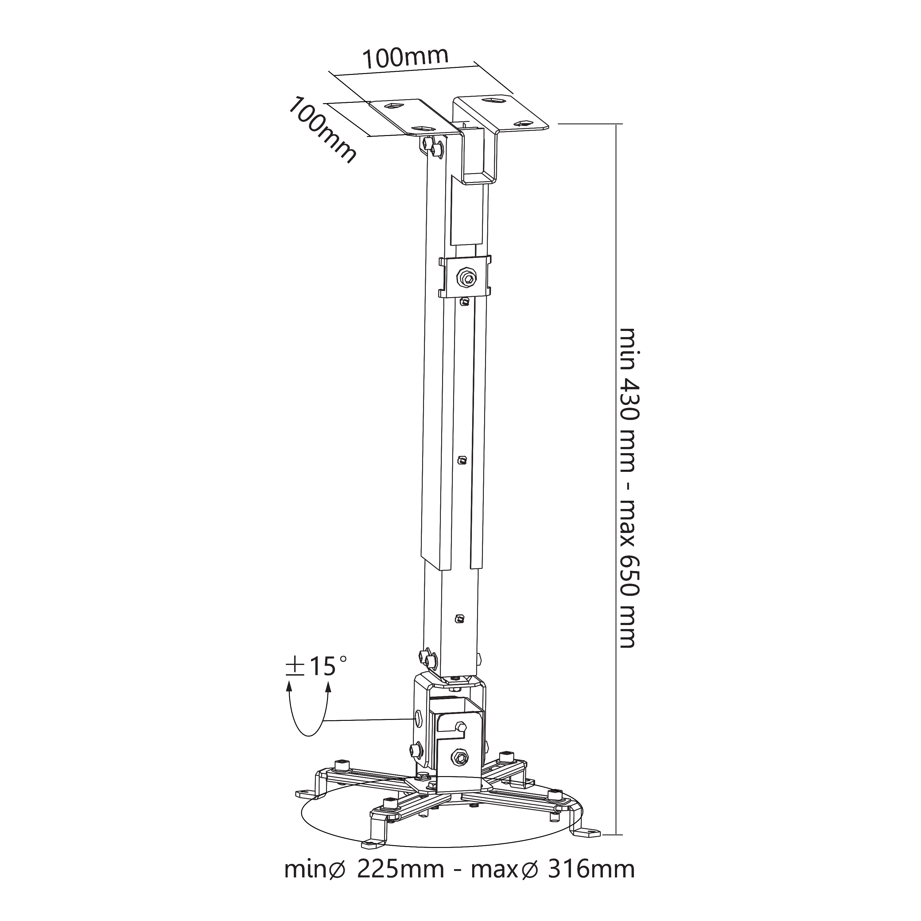 Stropni nosač za projektor SBOX PM-18M (-15° do +15°)-10