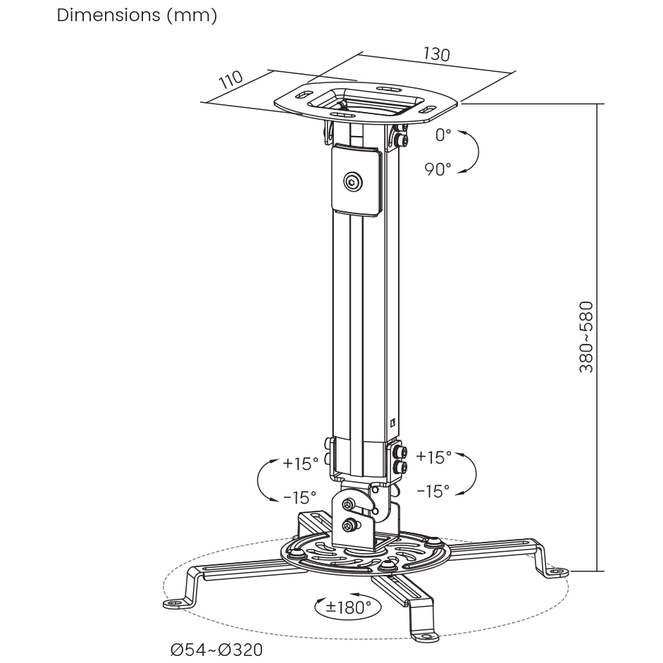 Stropni nosač za projektor SBOX PM-18S (nagib+-15°, okret +-15°, rotacija 360°)-14
