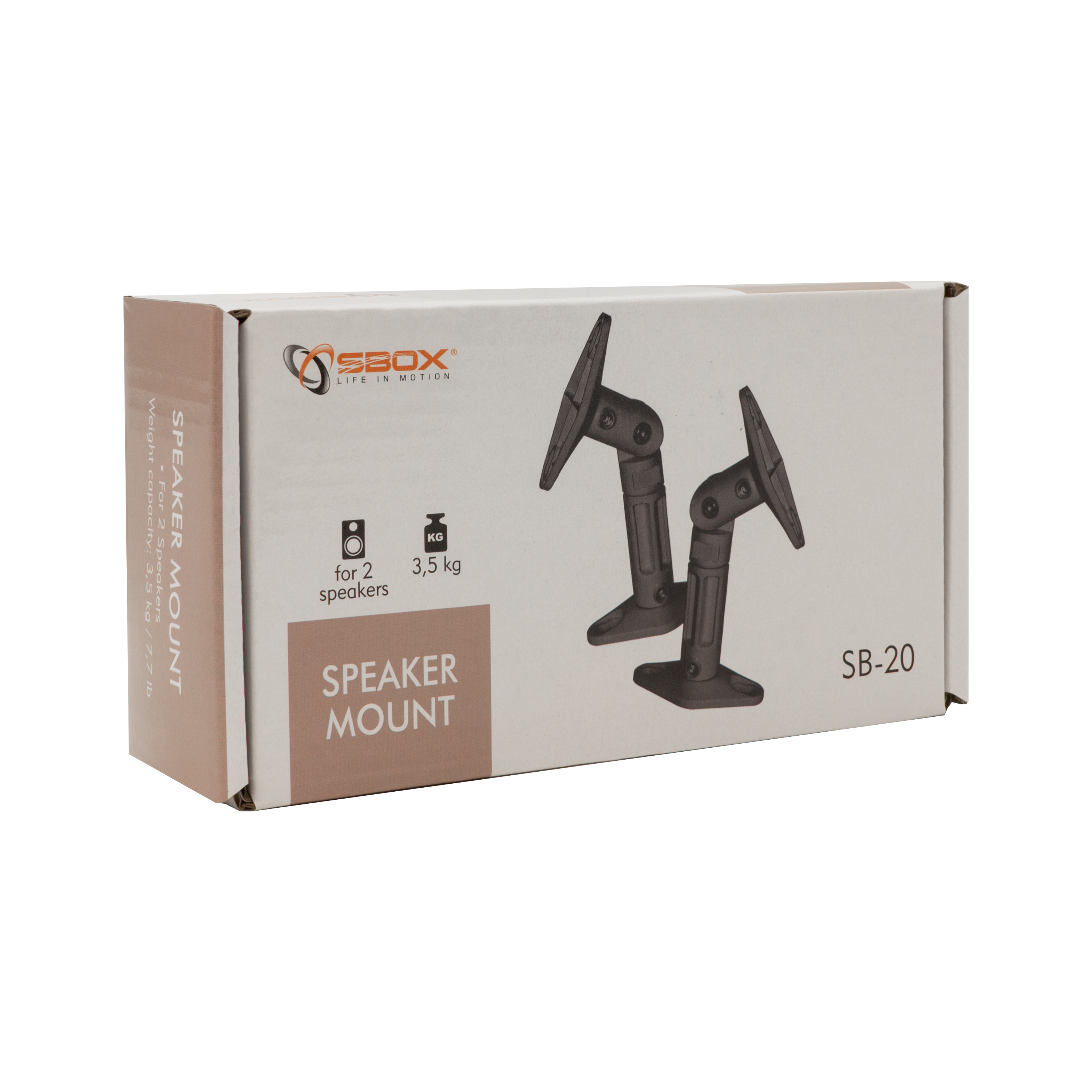Nosač za zvučnike zidni SBOX SB-20 (3.5kg/nosač, nagib ± 90°, zakret 360°, 2kom)-2