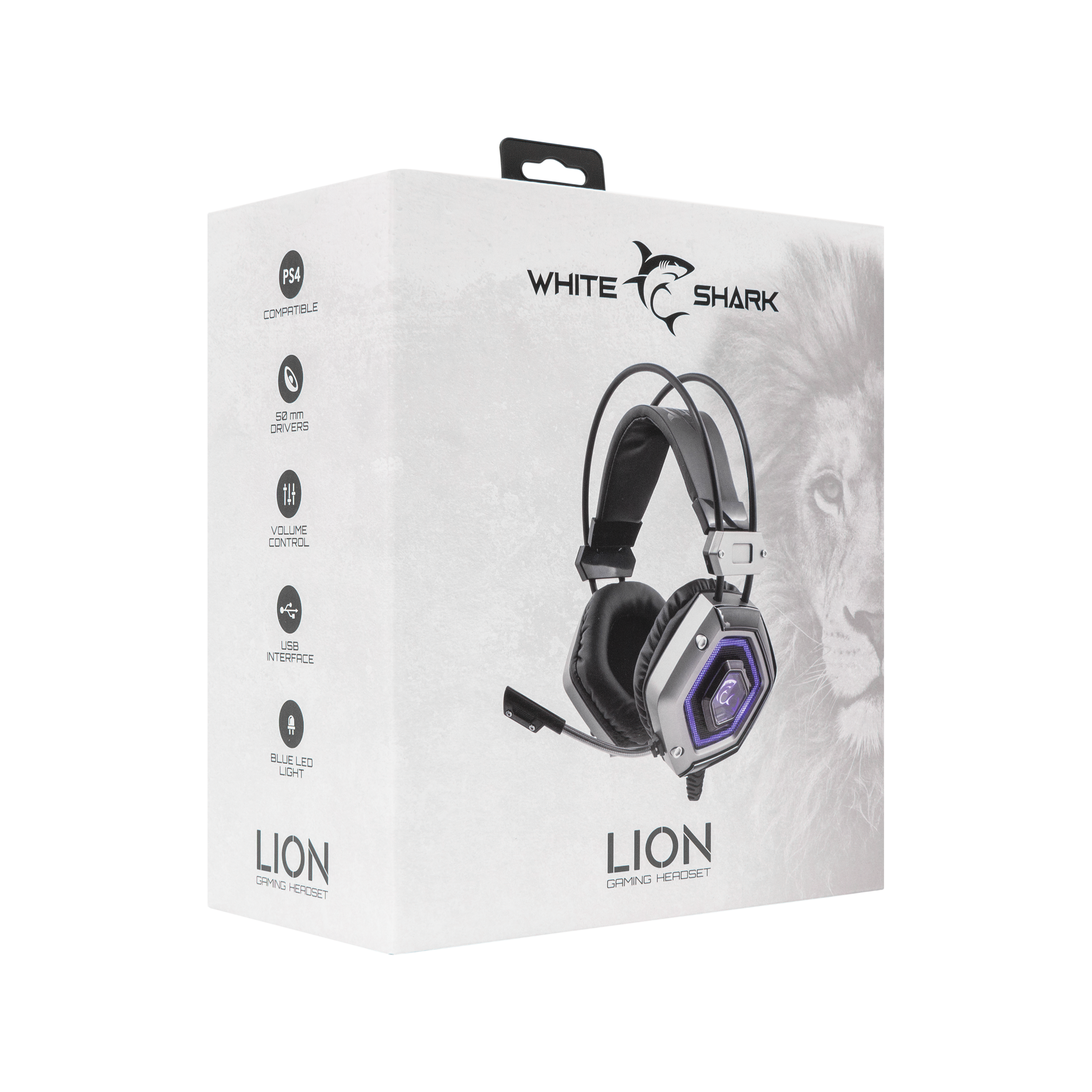 Slušalice WHITE SHARK GH-1841 LION, žičane, gaming, mikrofon, over-ear, PC, PS4, PS5, LED crno-srebrne-2