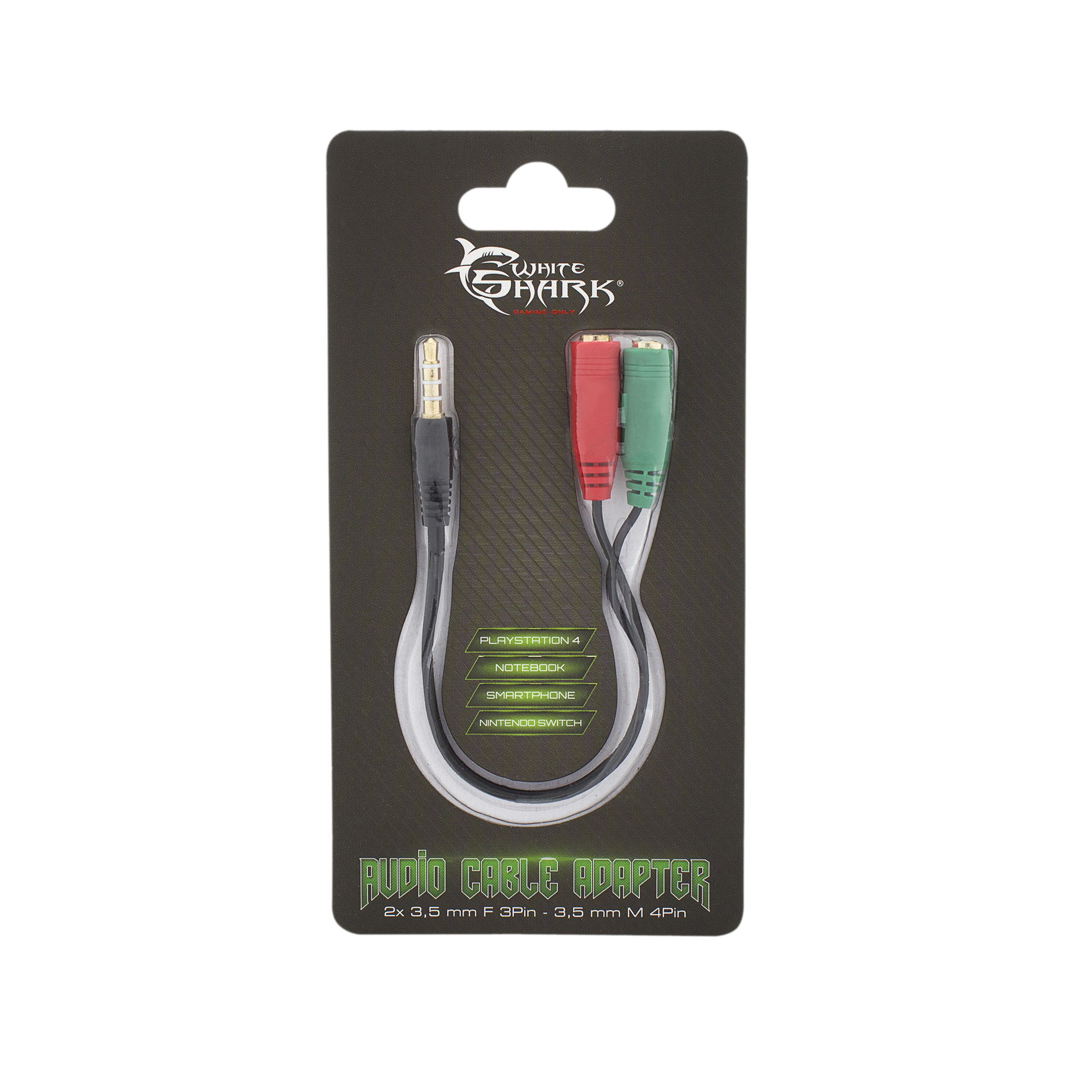White Shark KABEL 3,5mm x2 F. 3Pin - 3,5mm M. 4Pin 0,2M-1