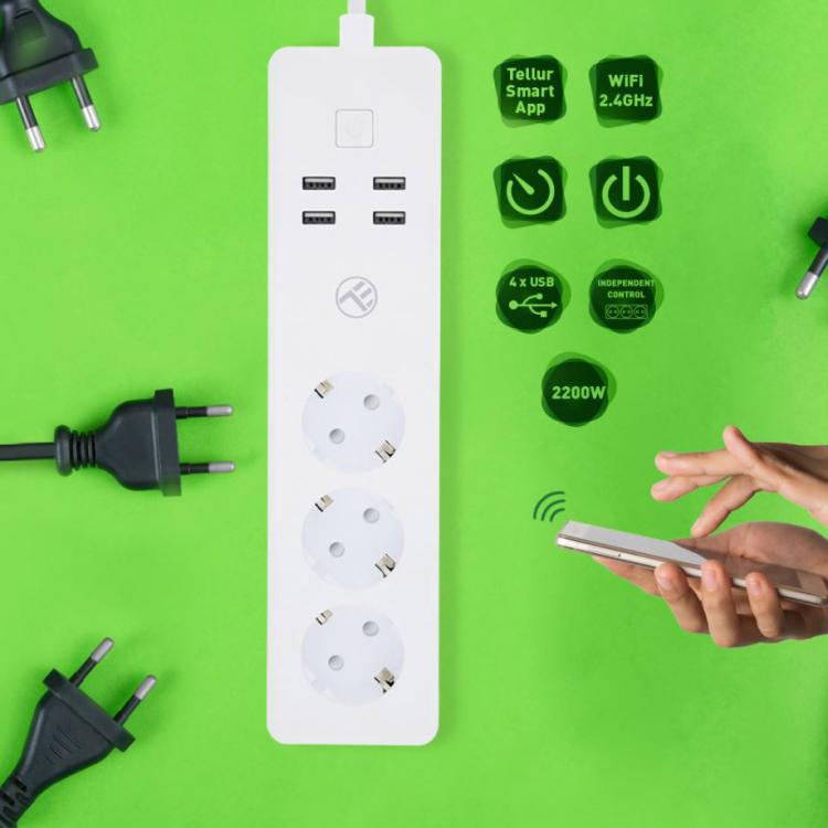 TELLUR PRODUŽNI KABEL 10A 3-PORTA+4xUSB, WIFI, 1.8m-1