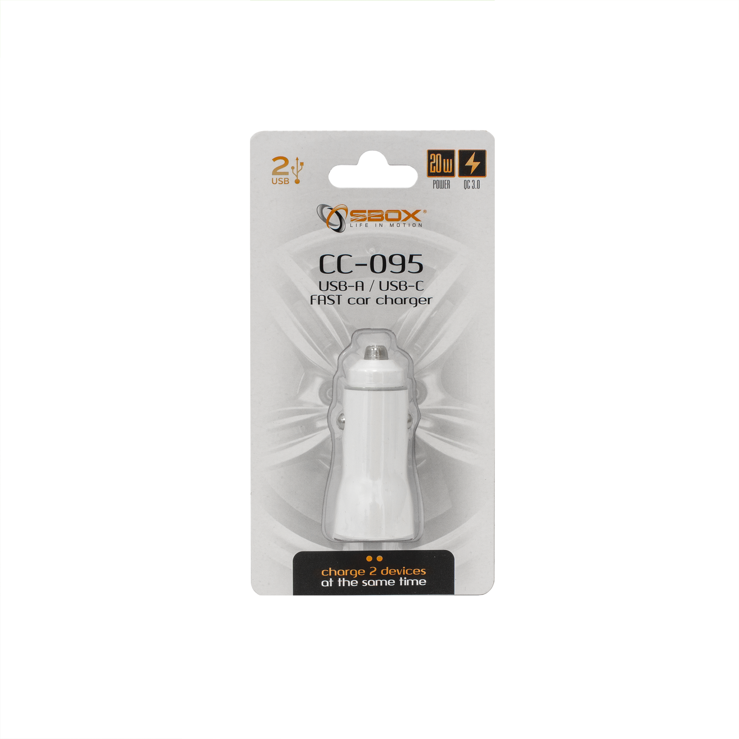 USB AUTO PUNJAČ SBOX CC-095 / 2 ULAZA - 20 W Bijeli-3