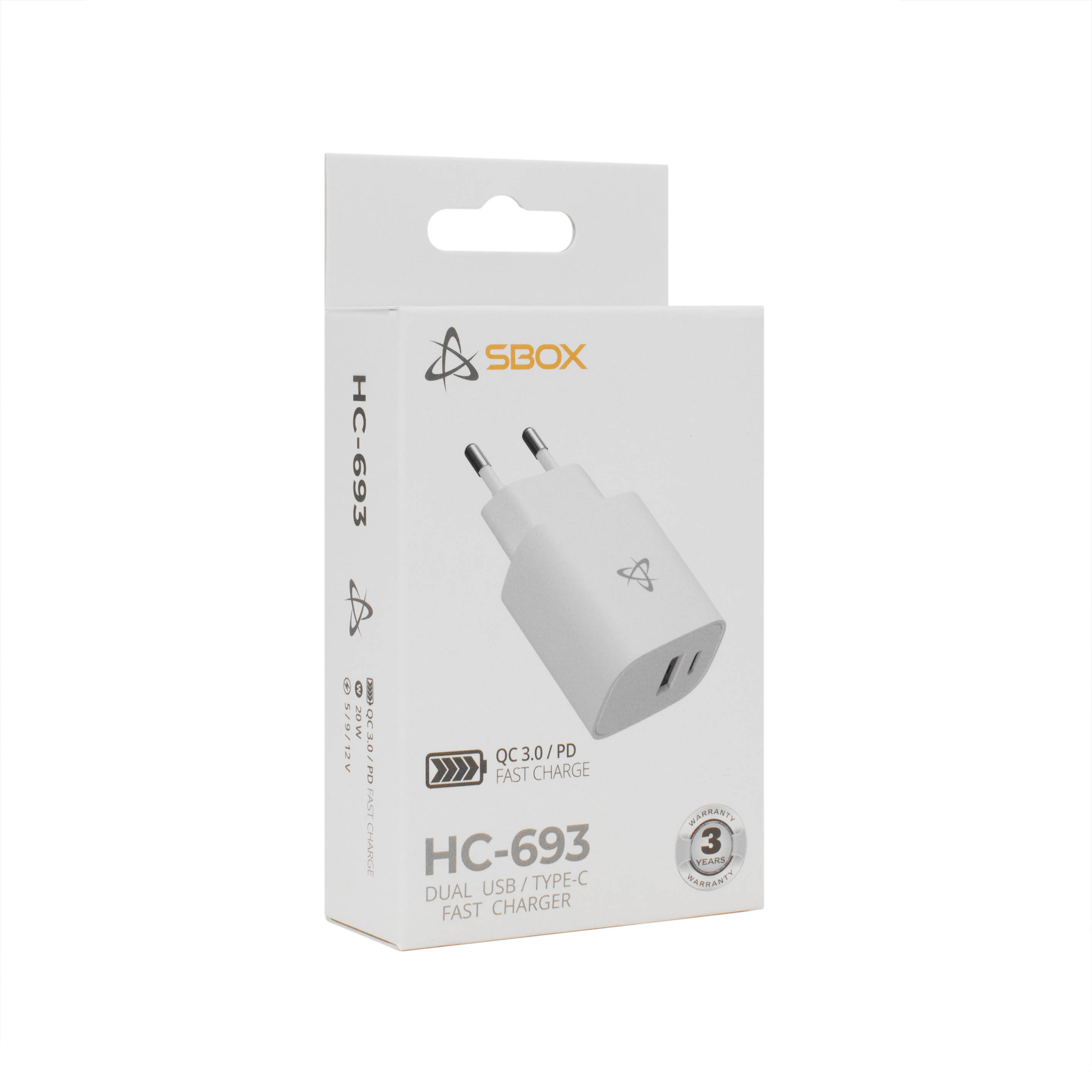 Punjač SBOX HC-693 (2 ulaza, 20W QC, kućni, USB) bijeli-9