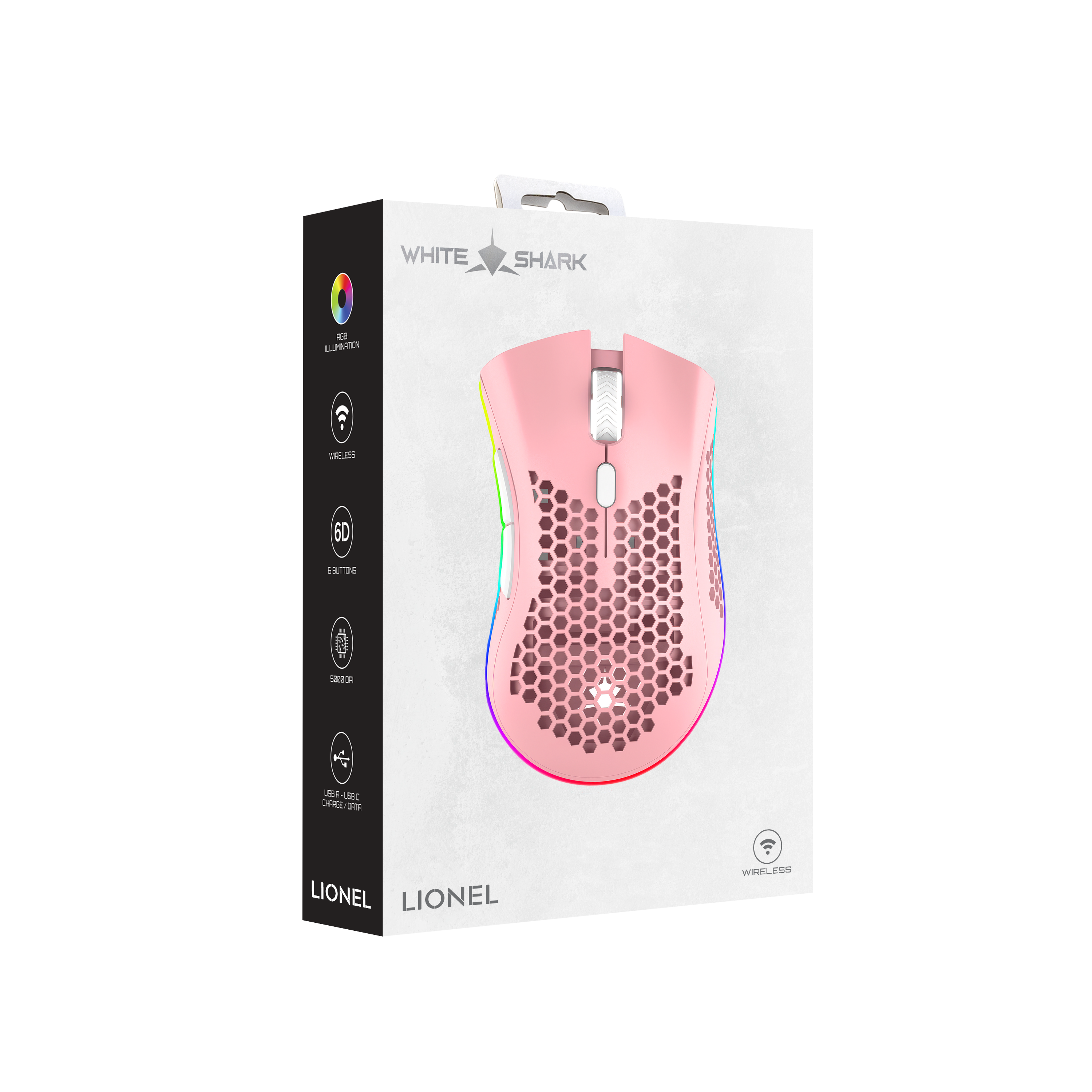 Miš WHITE SHARK WGM-5012 LIONEL (bežični, 10.000 DPI) pink-22