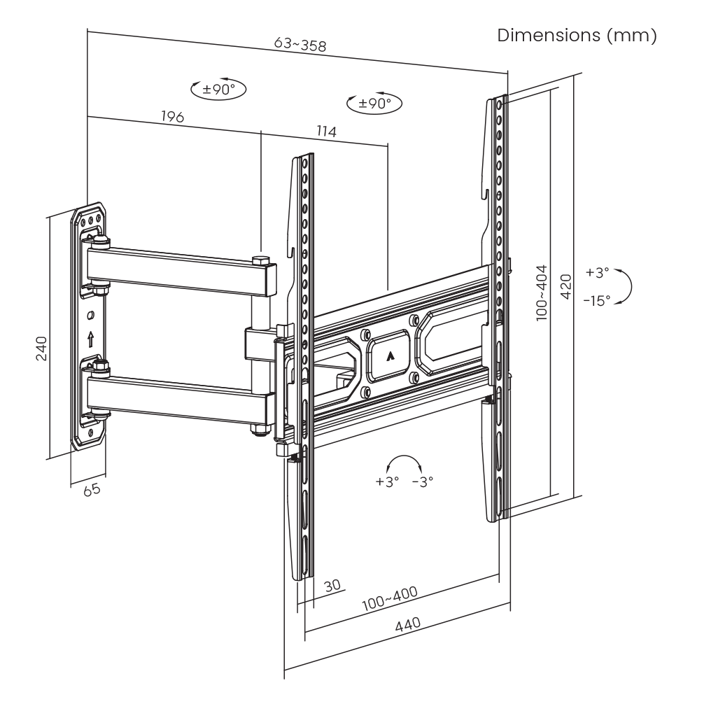 Nosač za TV zidni SBOX PLB-3644-2 (32"- 55", do 35 kg, nagib 15°, zakret 90°)-7