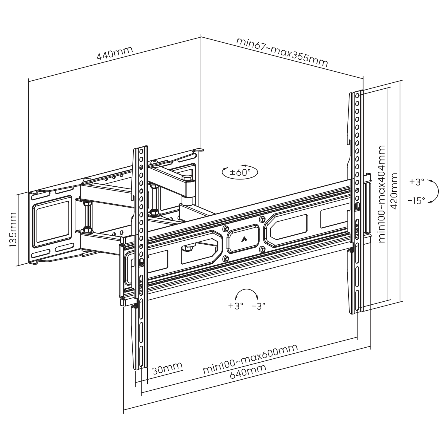 Nosač za TV zidni SBOX PLB-3646-2 (37"-80", do 40 kg, nagib 15°, zakret 60°)-14