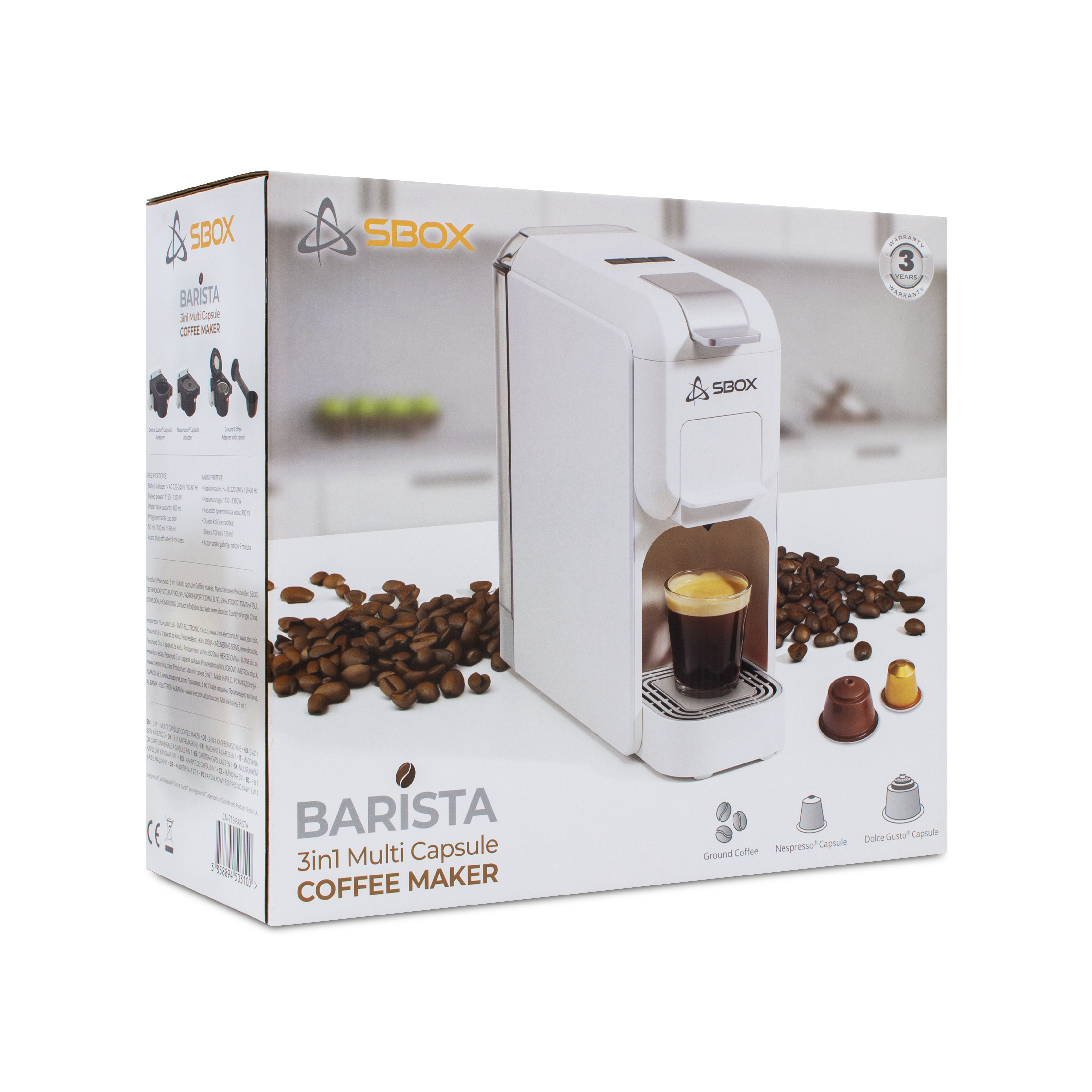 Aparat za kavu SBOX CM-719 BARISTA 3u1 bijeli-6