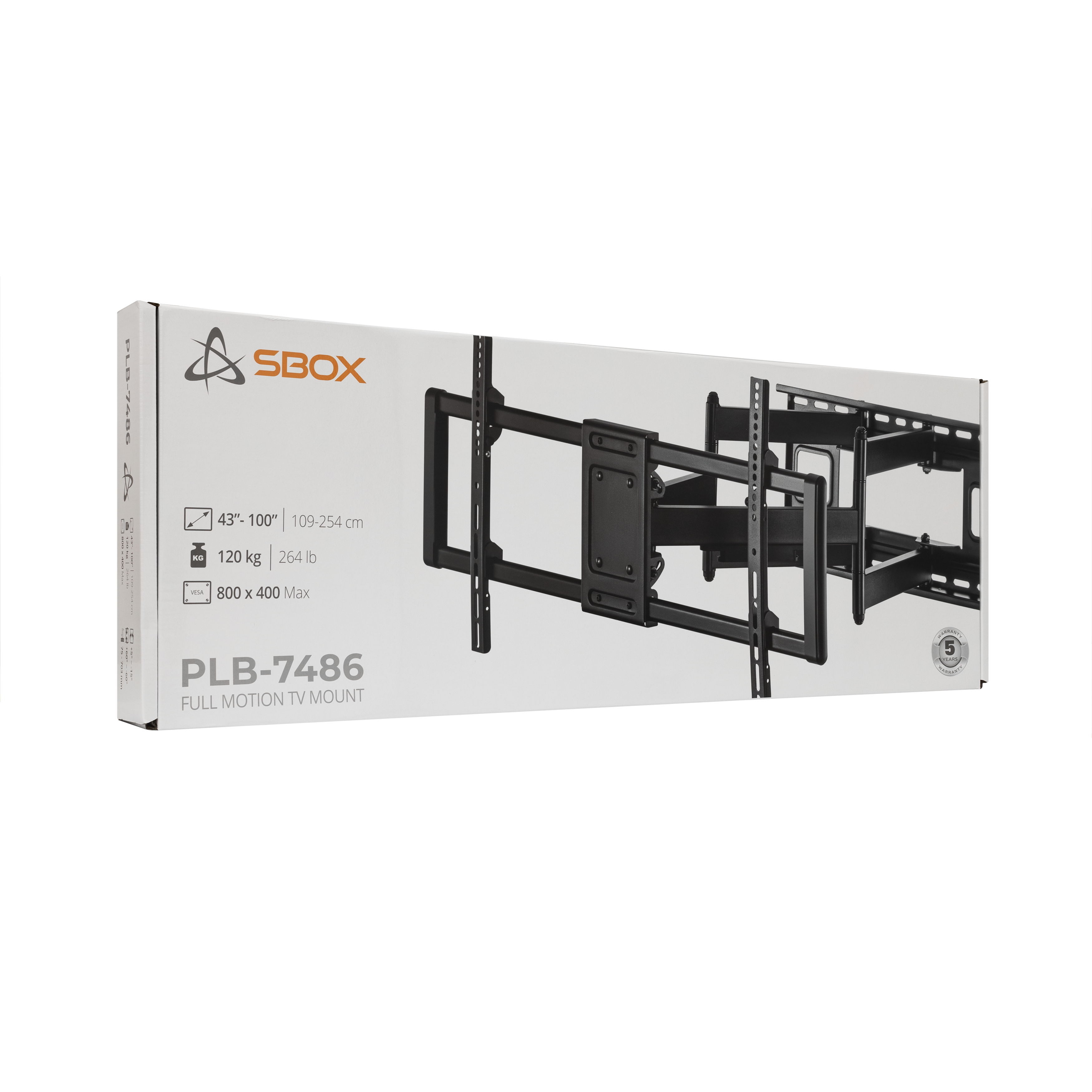 Nosač za TV zidni SBOX PLB-7486 (43"- 100", do 120 kg, nagib +5°/ -15°, zakret +60°/ -60°)-7