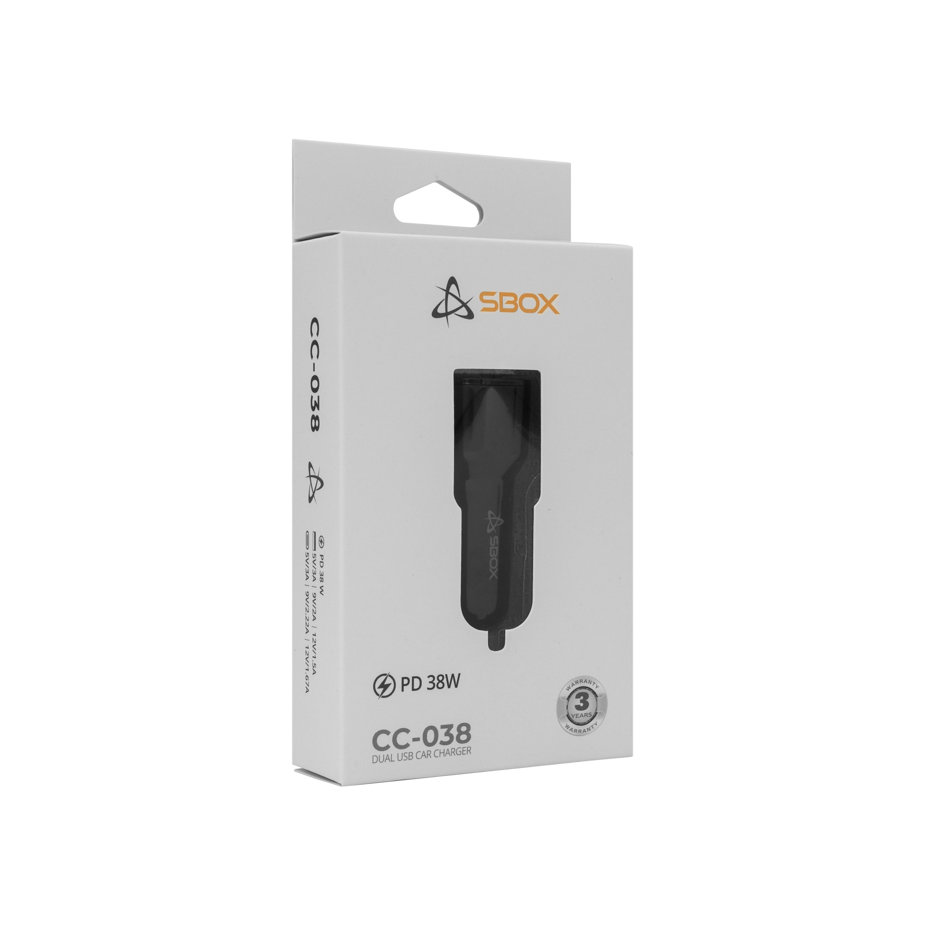 Auto punjač SBOX USB CC-038 (2 ulaza, 38 W) crni-7