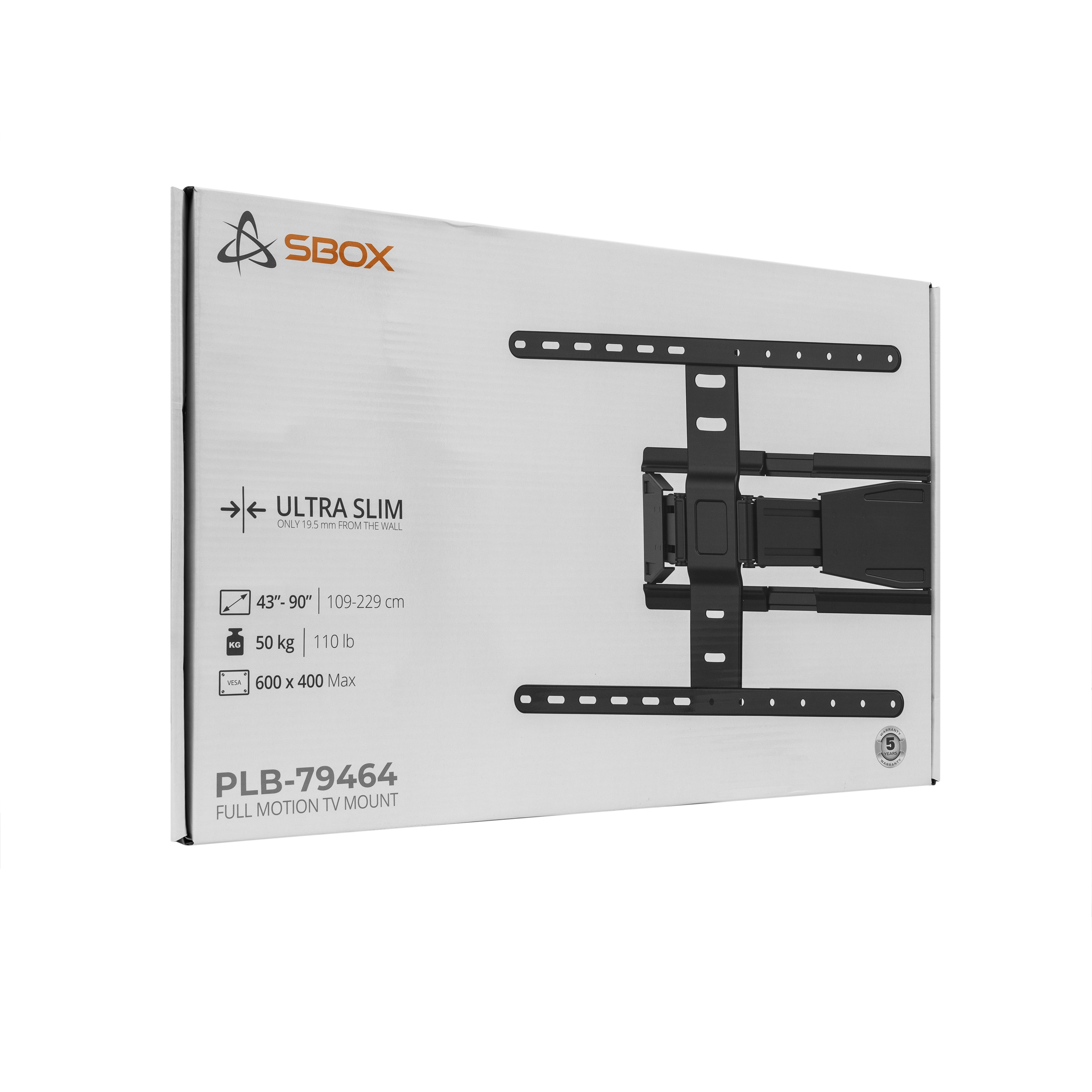 Nosač za TV zidni SBOX PLB-79464 (43"- 90", do 50 kg, nagib +3°/ -15°, zakret +30°/ -30°)-9