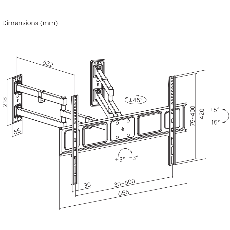Nosač za TV zidni SBOX PLB-1348-2 (32"- 70", do 45 kg, nagib +5°/ -15°, sa zglobom)-9