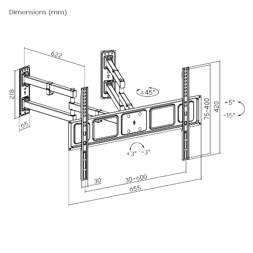 Nosač za TV zidni SBOX PLB-1348-2 (32"- 70", do 45 kg, nagib +5°/ -15°, sa zglobom)-21