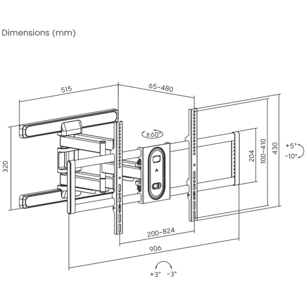 Nosač za TV zidni SBOX PLB-8148 (43"- 100", do 60 kg, nagib 5°-10°, zakret +60°-60°)-8