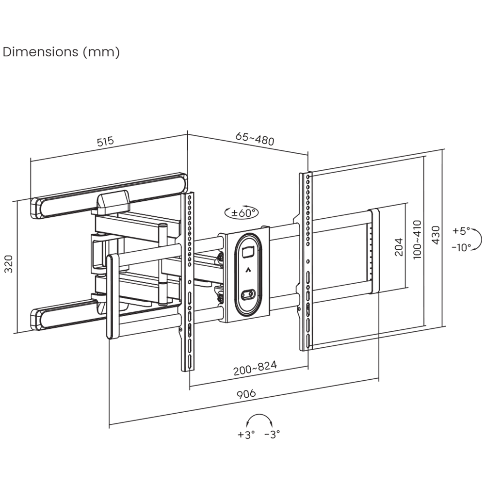 Nosač za TV zidni SBOX PLB-8148 (43"- 100", do 60 kg, nagib 5°-10°, zakret +60°-60°)-3