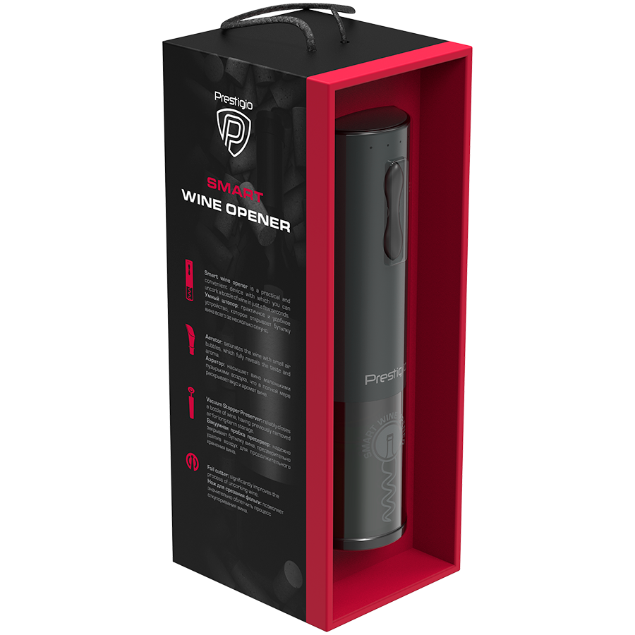 Bolsena, Electric wine opener with Prestigio Logo, aerator , vacuum preserver crna color-6