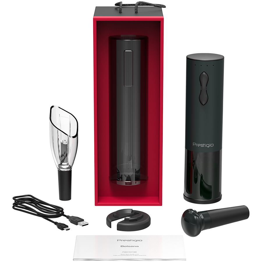 Bolsena, Electric wine opener with Prestigio Logo, aerator , vacuum preserver crna color-8