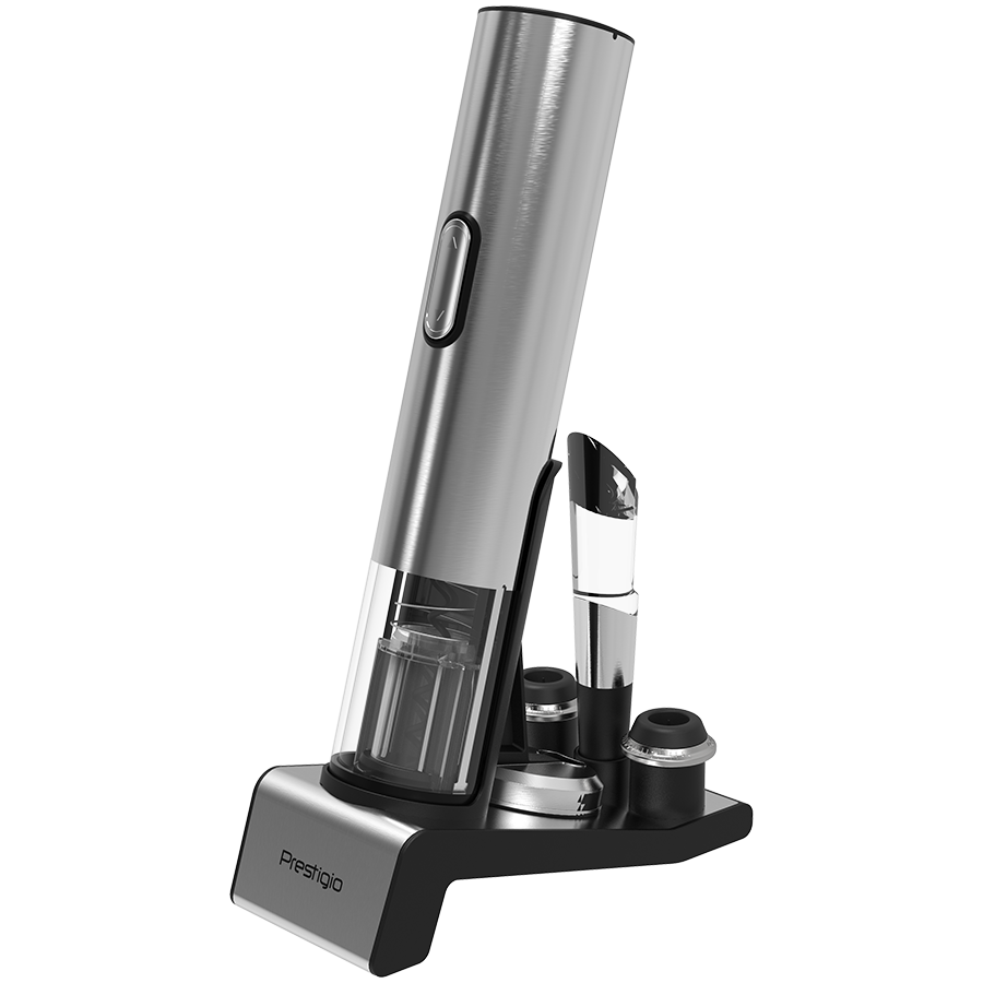 Prestigio Garda, smart wine opener, simple operation with 2 buttons, aerator, vacuum stopper preserver, foil cutter, opens up to 50 bottles wihout recharging, premium design, 500mAh battery, Dimension-0