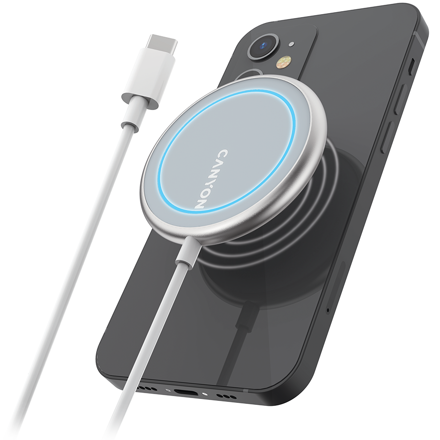 CANYON WS-100 Wireless charger, Input 9V/2A, 9V/2.7A, 12V/2A, Output 15W/10W/7.5W/5W, Type c cable length 1.5m, Acrylic surface+Aluminium alloy edge, 59*59*7mm, 0.06Kg, Silver-3