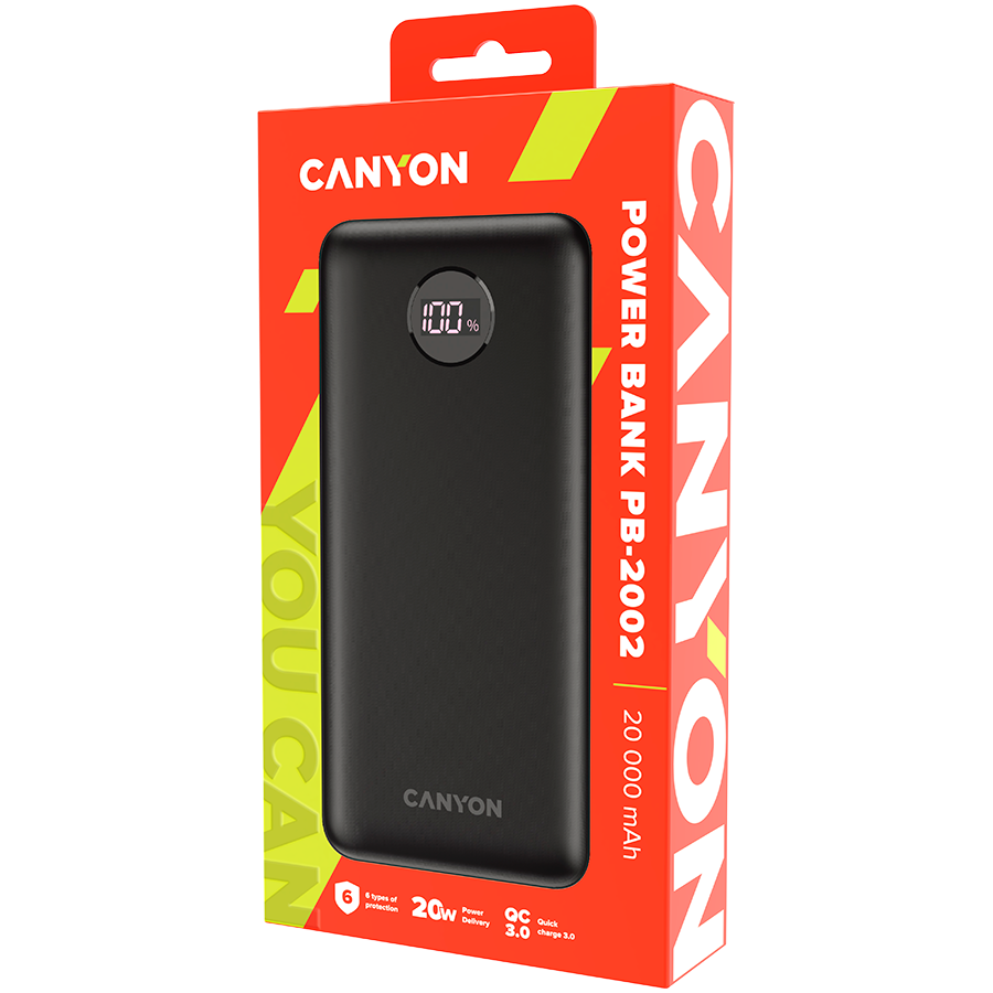 Power bank CANYON PB-2002 (kapacitet 20000mAh, ulaz Type-C, izlaz Type-C/USBA1/USBA2, crna boja)-3