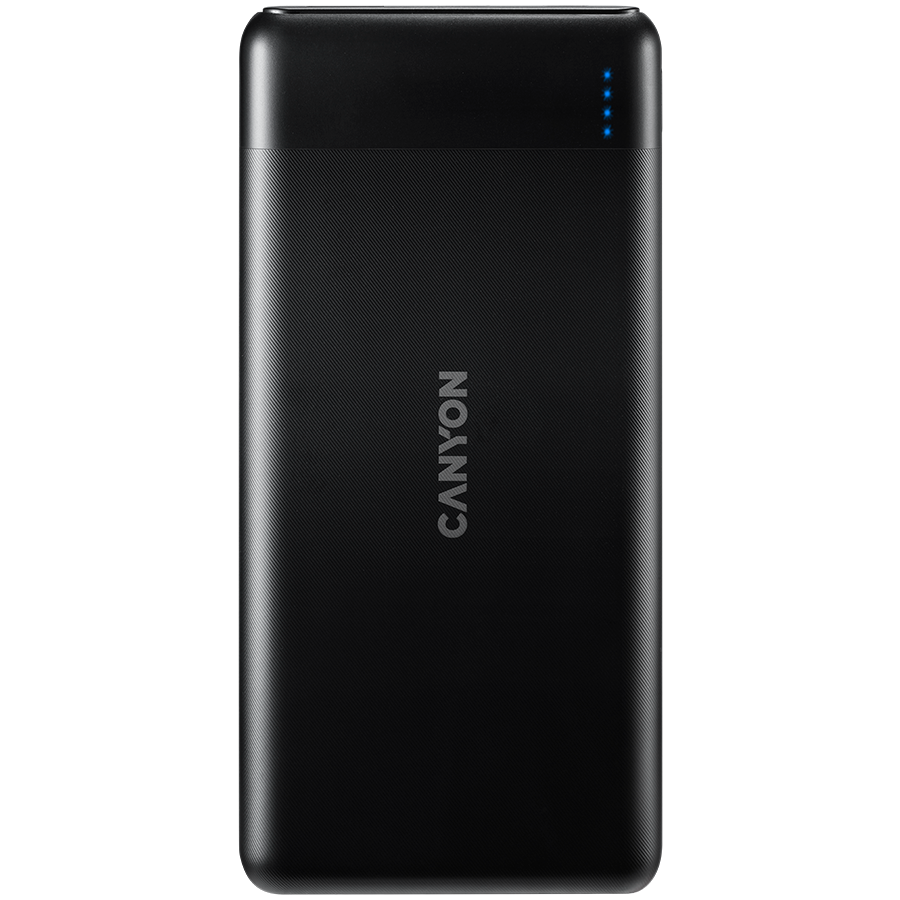 CANYON PB-107 Power bank 10000mAh Li-poly battery, Input Micro/PD 18W(Max), Output PD/QC3.0 18W(Max), quick charging cable 0.3m, 144*68*16mm, 0.25kg crna