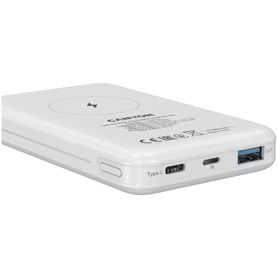 CANYON PB-1001 18W PD+QC 3.0+10W Magnet wireless charger powerbank10000mAh Li-poly battery,Lightning Input: DC5V/2A, 9V/2A Type c PD Input: DC5V/3A, 9V/2A, Type C PD output:5V/3A,9V/2.2A,12V/1.5AQC-6
