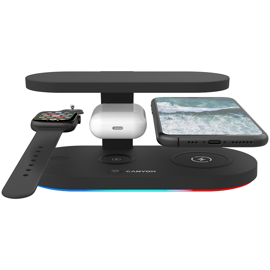 CANYON WS-501 5in1 Wireless charger, with UV sterilizer, with touch button for Running water light, Input QC36W or PD30W, Output 15W/10W/7.5W/5W, USB-A 10W(max), Type c to USB-A cable length 1.2m, 188-3