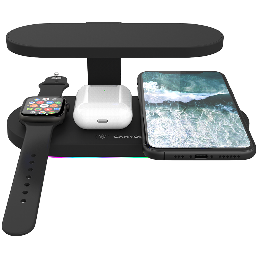 CANYON WS-501 5in1 Wireless charger, with UV sterilizer, with touch button for Running water light, Input QC36W or PD30W, Output 15W/10W/7.5W/5W, USB-A 10W(max), Type c to USB-A cable length 1.2m, 188-4