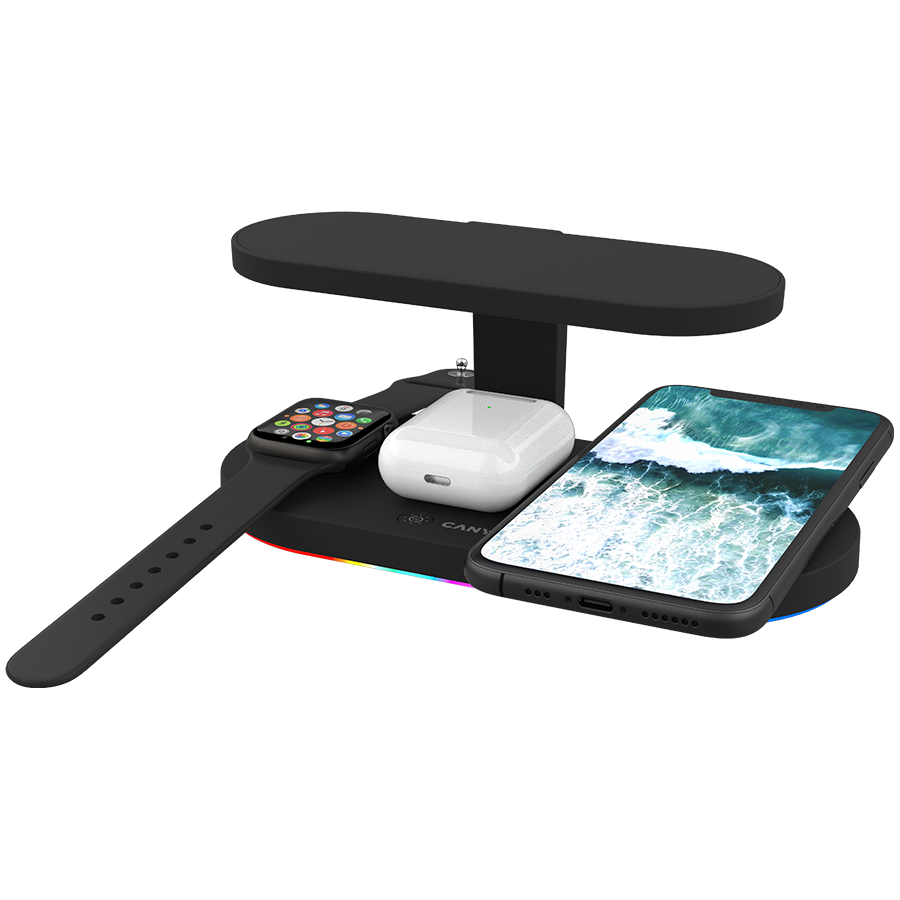 CANYON WS-501 5in1 Wireless charger, with UV sterilizer, with touch button for Running water light, Input QC36W or PD30W, Output 15W/10W/7.5W/5W, USB-A 10W(max), Type c to USB-A cable length 1.2m, 188-5