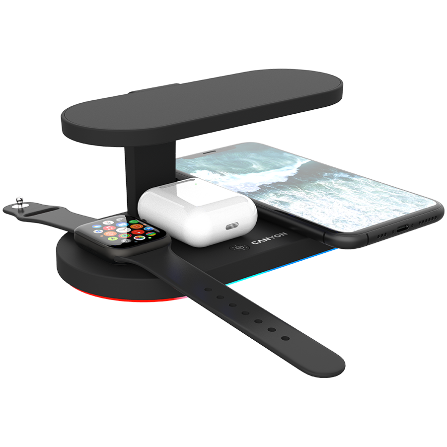 CANYON WS-501 5in1 Wireless charger, with UV sterilizer, with touch button for Running water light, Input QC36W or PD30W, Output 15W/10W/7.5W/5W, USB-A 10W(max), Type c to USB-A cable length 1.2m, 188-6